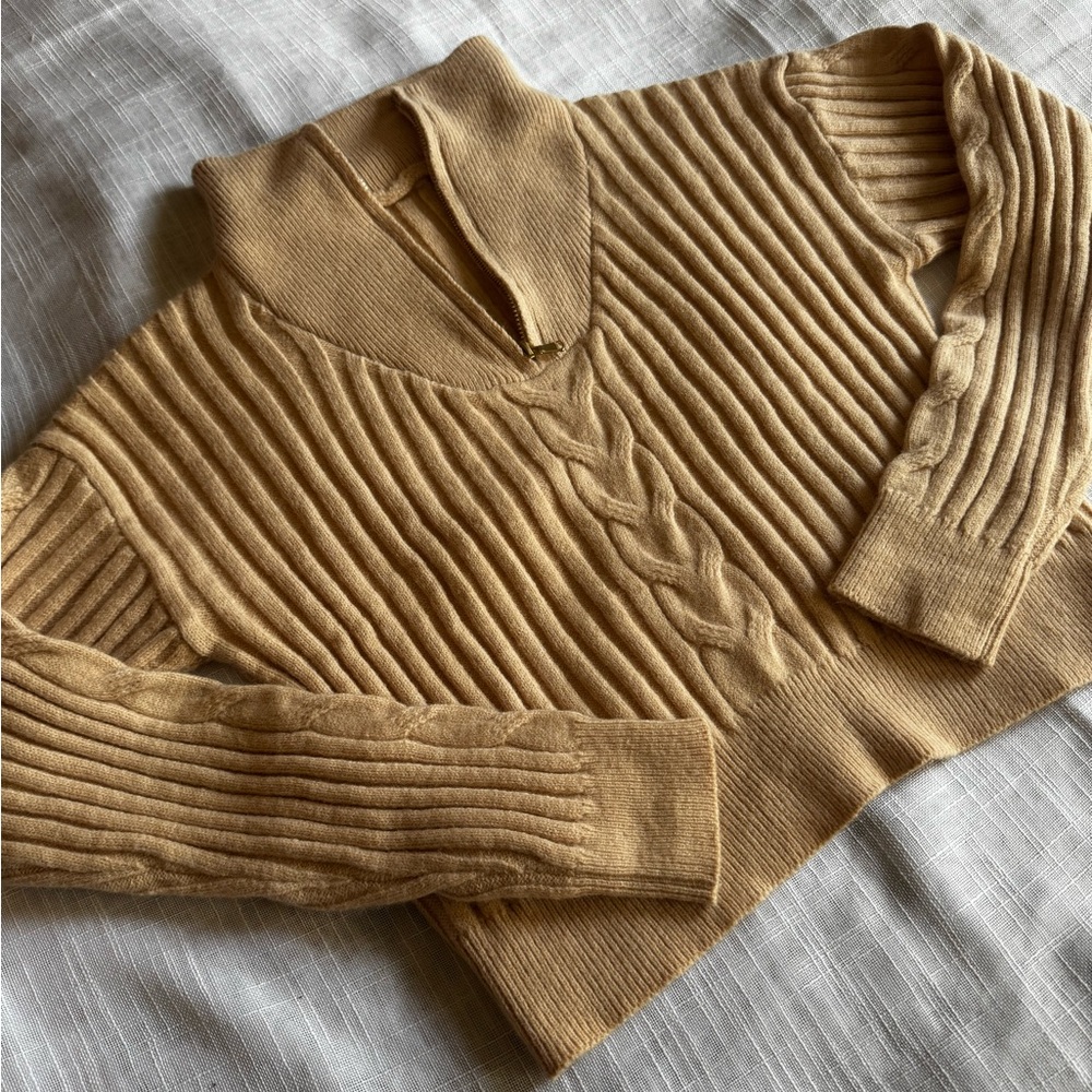 Zara Ribbed Cowl Neck Sweater - Camel